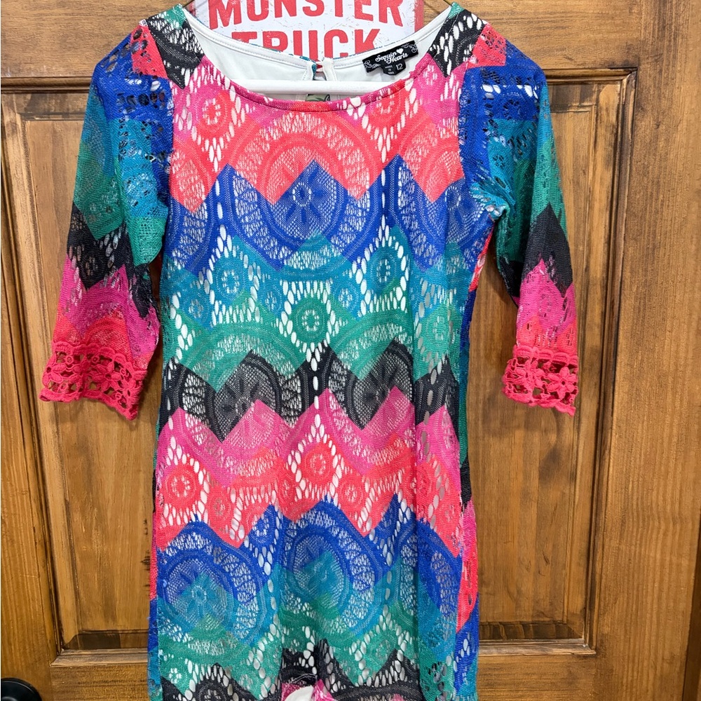 Sequin Hearts Multicolor Lace Kids Dress